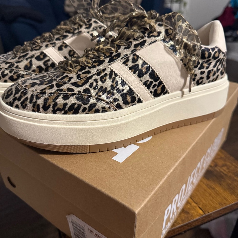 Leopard Print Platform Women's Sneakers with Cream Accents